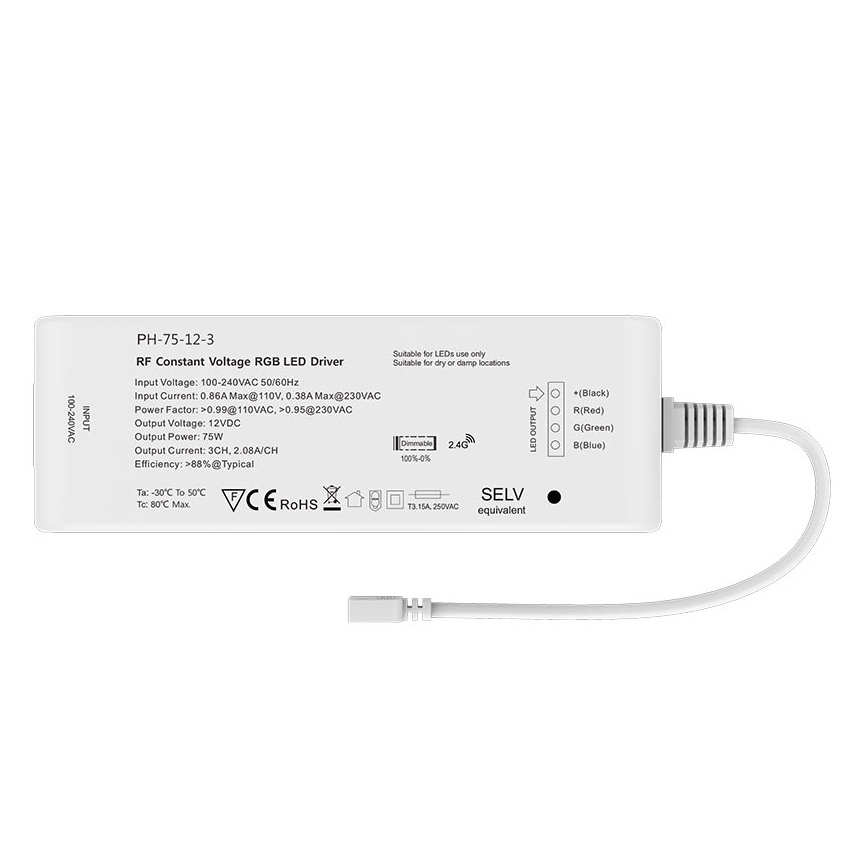 12V 75W 3CH RF Dimmable LED Driver PH-75-12-3
